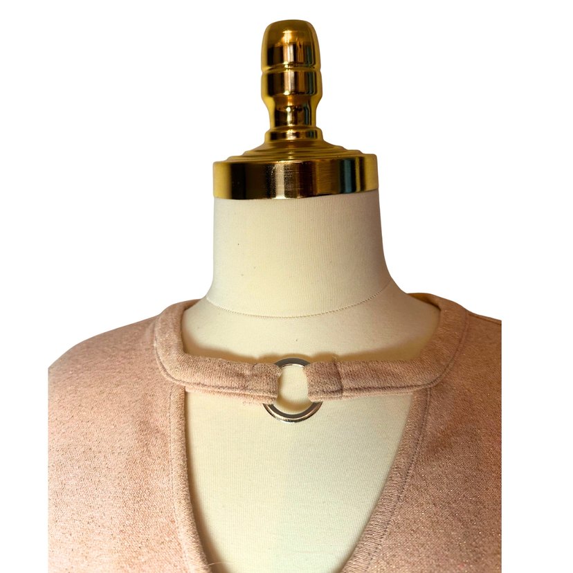 Lafaba 40 Beden Pudra Mini Elbise  Halkalı Yaka Detay - Görsel 4