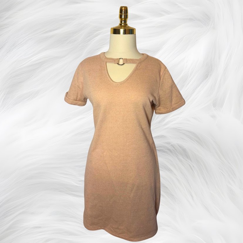 Lafaba 40 Beden Pudra Mini Elbise  Halkalı Yaka Detay - Görsel 3