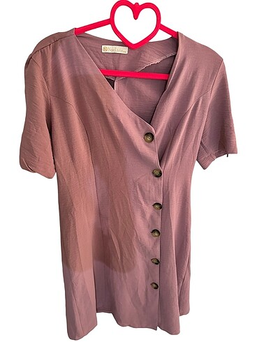 PEMBE DÜĞMELİ BAYAN ELBİSE - Görsel 8