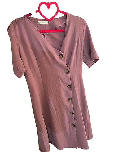 PEMBE DÜĞMELİ BAYAN ELBİSE - Görsel 9