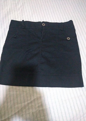 Diğer Düğmeli Siyah Mini Denim Etek