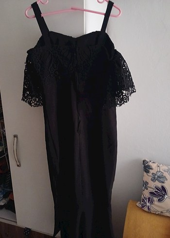 Abiye Siyah Dantel Detaylı Gotik Midi Elbise