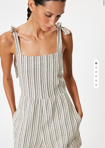 Çizgili Askılı Mini Tulum - Görsel 5