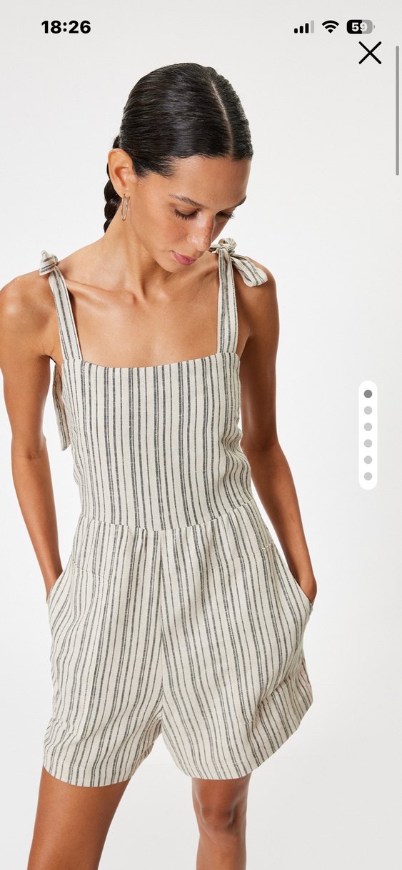 Çizgili Askılı Mini Tulum - Görsel 5