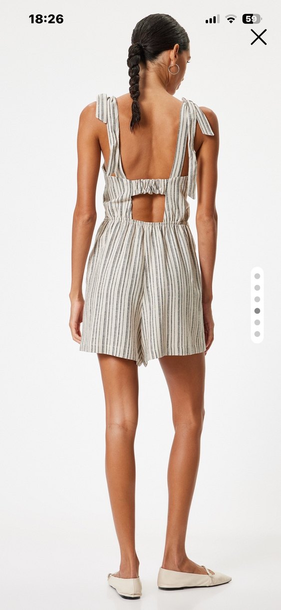 Çizgili Askılı Mini Tulum - Görsel 3