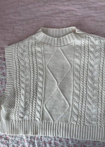 Beyaz Örgü Bohem Süveter - Görsel 4