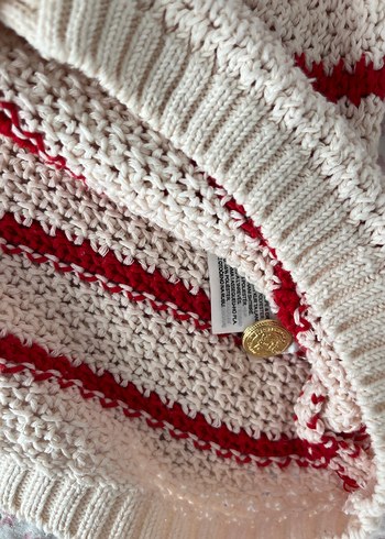 Kırmızı Çizgili Triko Kadın Hırka - Görsel 3