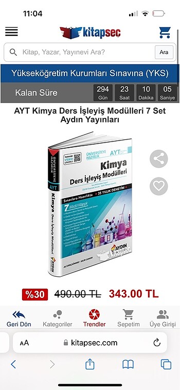 Ayt kimya Aydın ders işleyiş modülleri