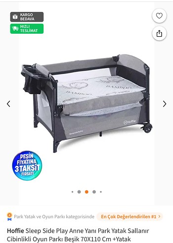 Beden gri Renk Hoffie Sleep Side Play Gri Park Yatak 70x110 cm