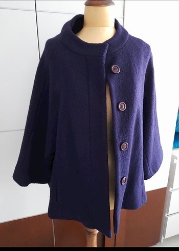 Düğmeli Mor Midi Yün Kabanı - Görsel 2