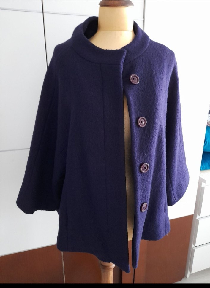 Düğmeli Mor Midi Yün  Kabanı - Görsel 2