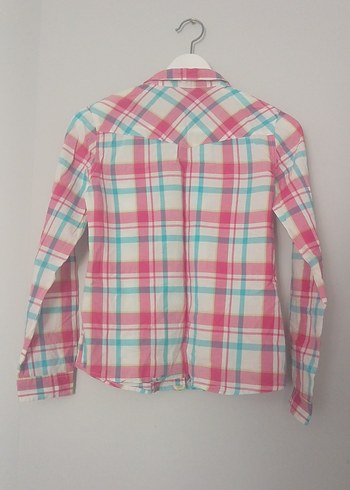 Kız Çocuk Pembe Kareli Düğmeli Gömlek - Görsel 3