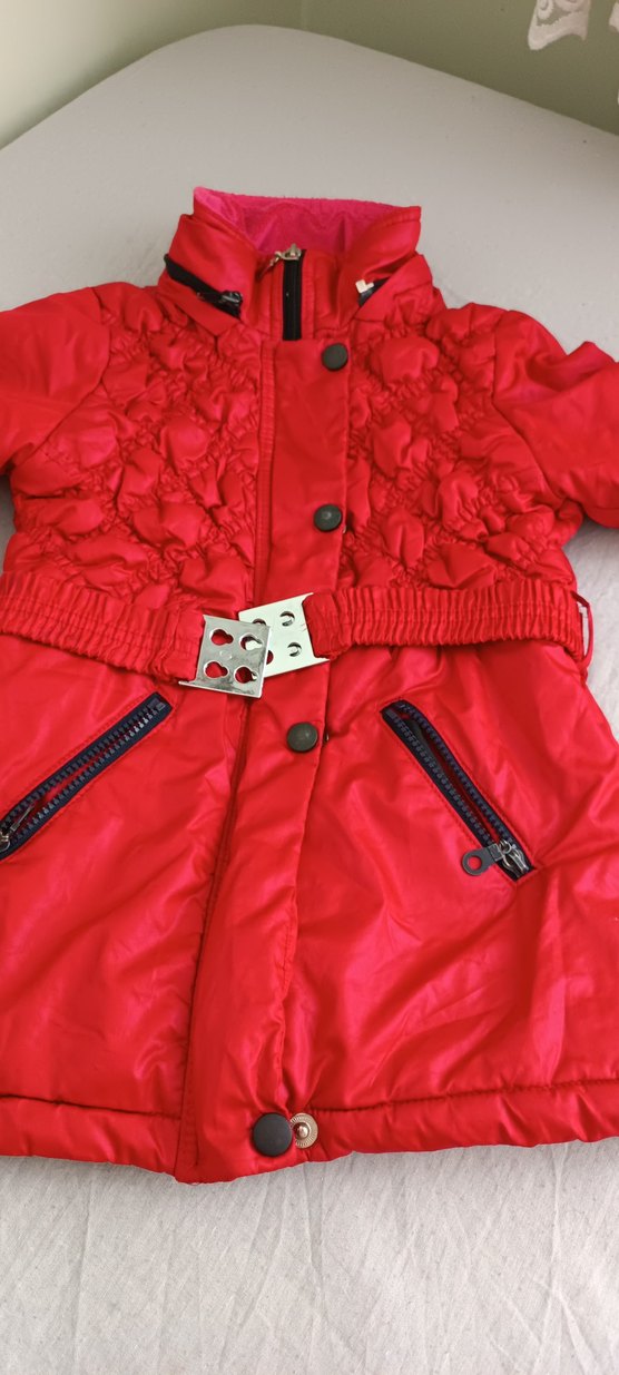 Kız Çocuk Kırmızı Nakışlı Düğmeli Mont - Görsel 3