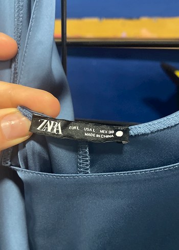 Zara Kadın Mavi Uzun Saten Elbise - Görsel 5