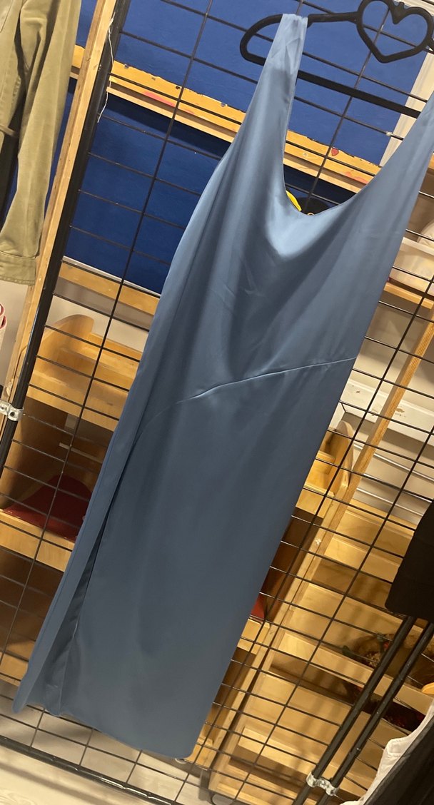 Zara Kadın Mavi Uzun Saten Elbise - Görsel 4