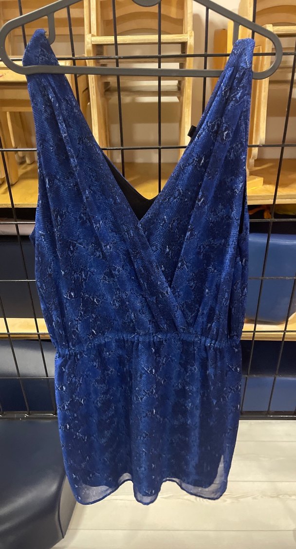 Mavi V Yaka Drapeli Midi Elbise - Görsel 5