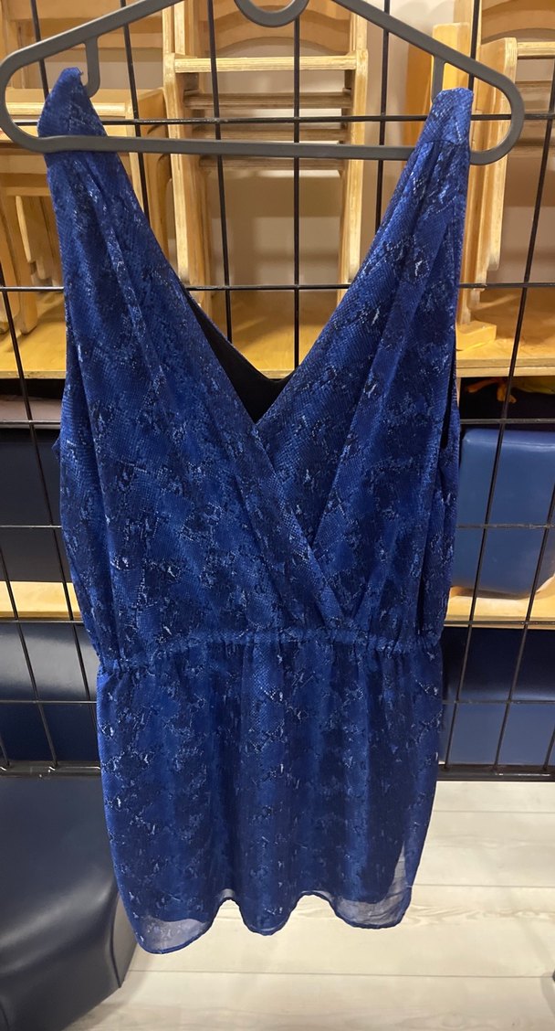 Mavi V Yaka Drapeli Midi Elbise - Görsel 2