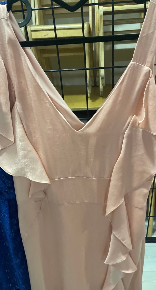 Pembe Uzun Kollu Volanlı Abiye Elbise - Görsel 3