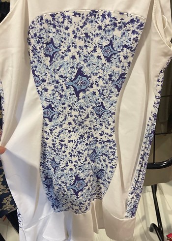 Beyaz Desenli Uzun Hamile Tunik - Görsel 4