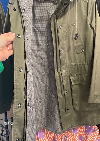 Kadın Haki Düğmeli Midi Ceket - Görsel 3