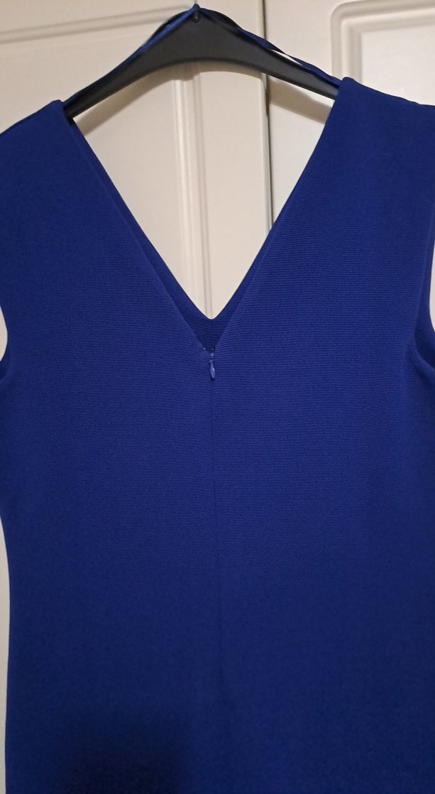 V Yaka Kolsuz Lacivert Kadın Elbise normal kalıp - Görsel 3