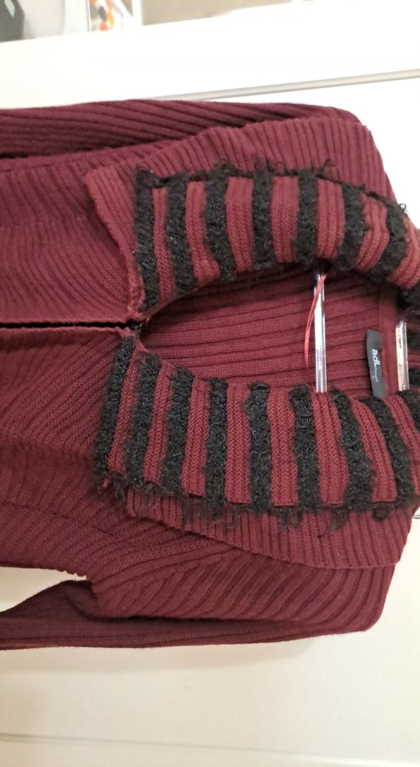 Bordo Kadın Triko Hırka, Uzun Kollu, Notched Yaka - Görsel 3