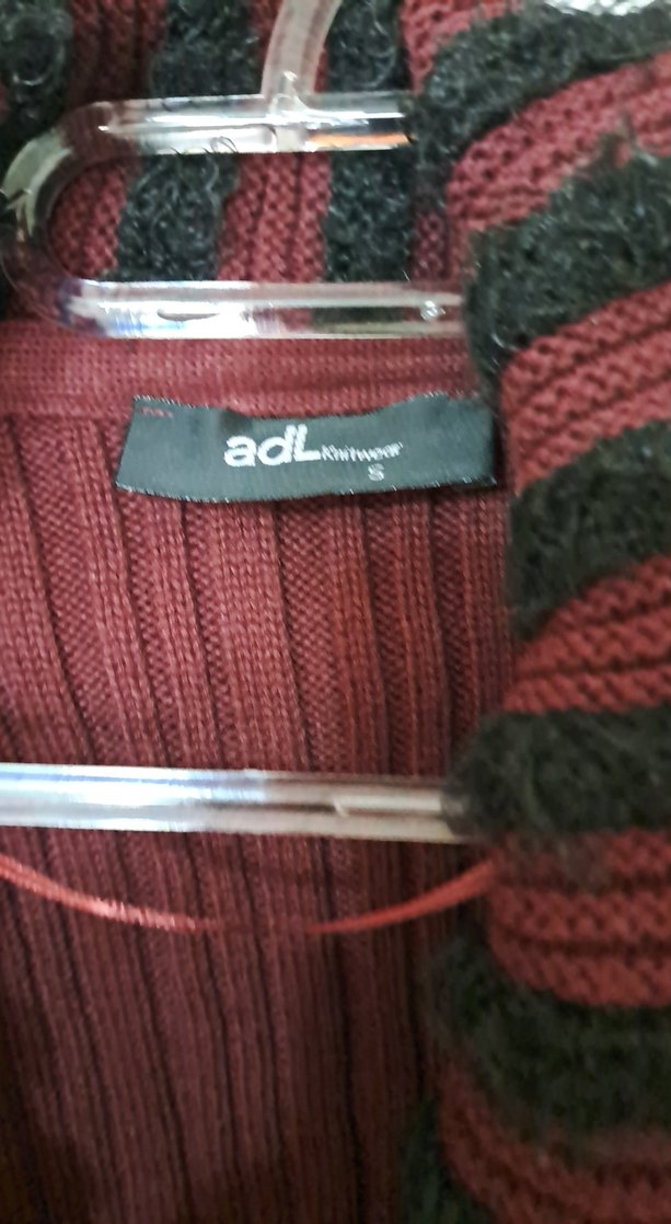 Bordo Kadın Triko Hırka, Uzun Kollu, Notched Yaka - Görsel 2