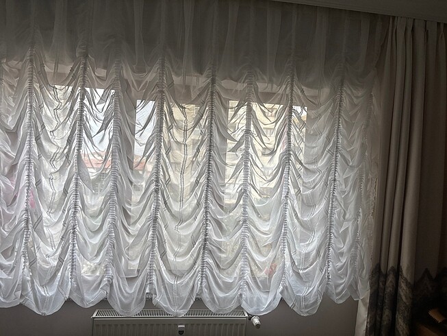 2 adet tül balon peluşlu perde - Görsel 5