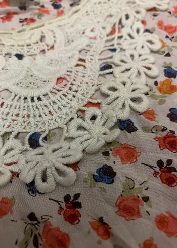 Dantel Yakalı Çok Renkli Bohem Midi Elbise - Görsel 4