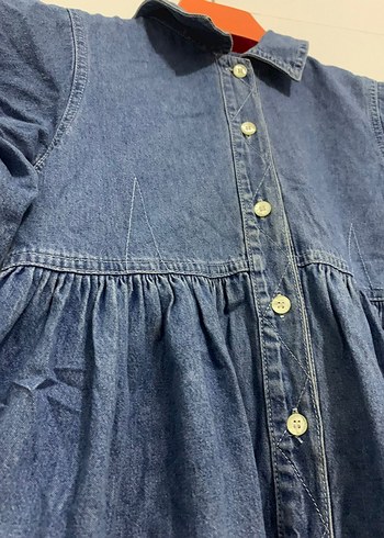 Kız Çocuk Mavi Denim Uzun Kollu Elbise - Görsel 3