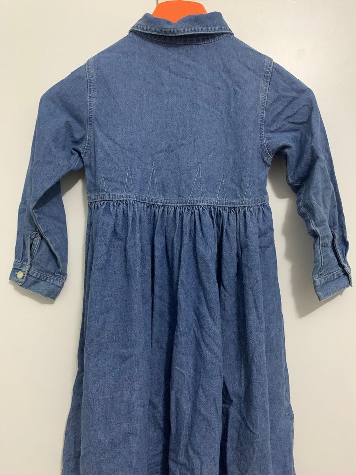 Kız Çocuk Mavi Denim Uzun Kollu Elbise - Görsel 2