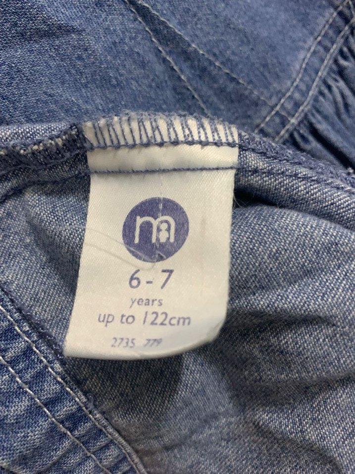 Kız Çocuk Mavi Denim Uzun Kollu Elbise - Görsel 4