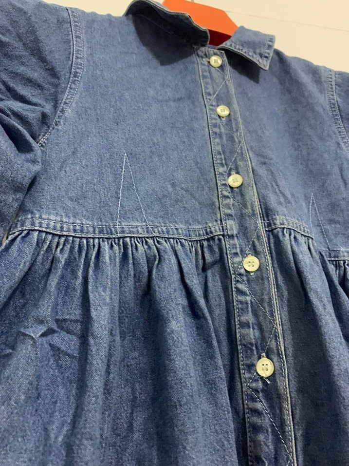 Kız Çocuk Mavi Denim Uzun Kollu Elbise - Görsel 3