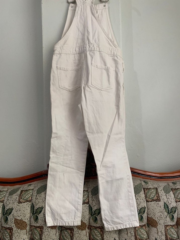 Çocuk Beyaz Midi Pamuklu Salaş Askılı Tulum - Görsel 2