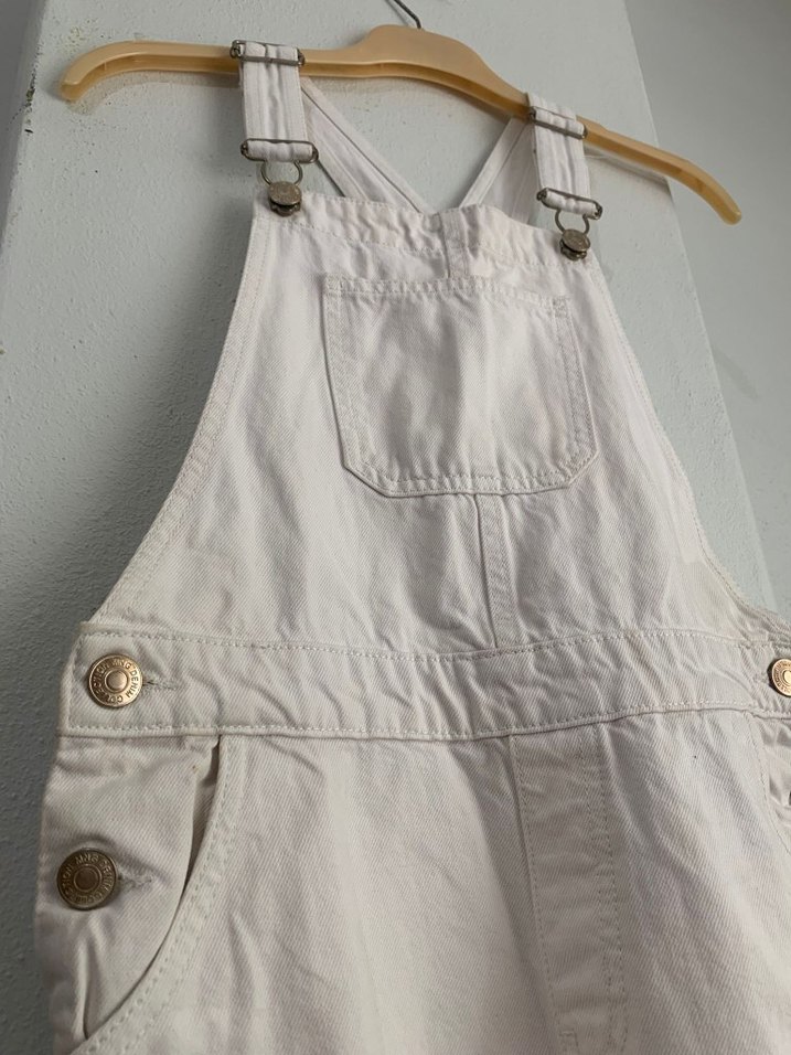 Çocuk Beyaz Midi Pamuklu Salaş Askılı Tulum - Görsel 3