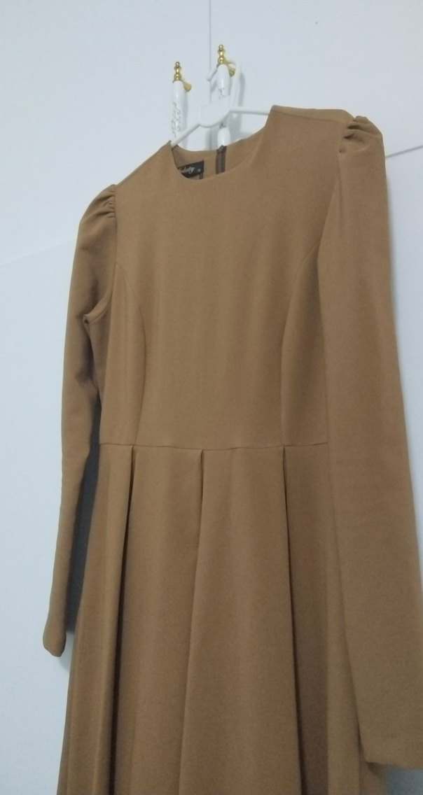 Drapeli Bej Uzun Kollu Kadın Elbise - Görsel 2