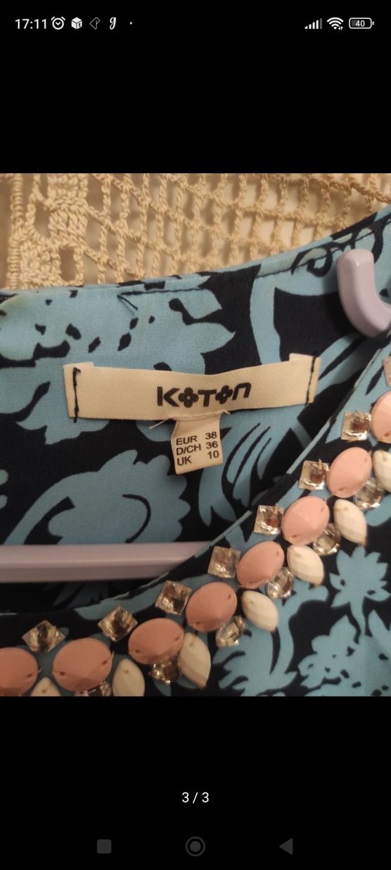 yaka işlemeli koton elbise - Görsel 3