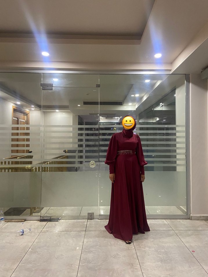 Kırmızı Uzun Kol Detaylı Kadın Abiye Elbise şalı mevcuttur - Görsel 3