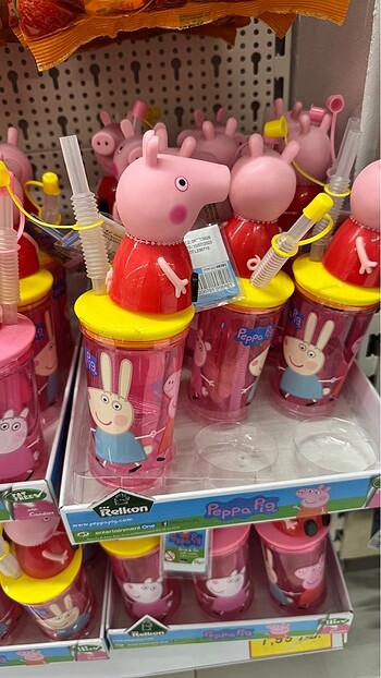  Beden beyaz Renk Peppa pig pipetli bardak suluk