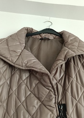 Bej Midi Kadın Kapitone Kemerli Yelek - Görsel 7