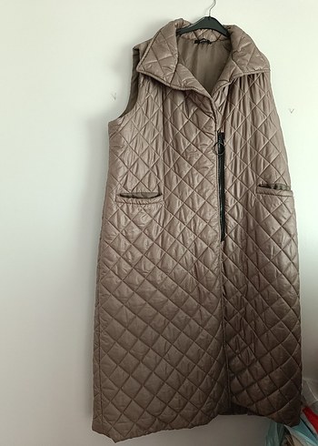 Bej Midi Kadın Kapitone Kemerli Yelek - Görsel 4