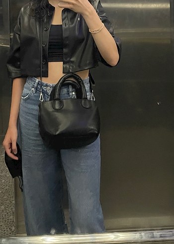 Düğmeli Siyah Kadın Deri Ceket - Görsel 3