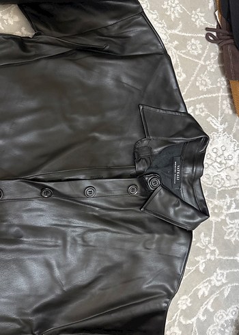 Düğmeli Siyah Kadın Deri Ceket - Görsel 2