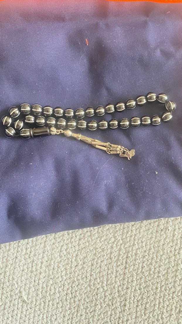 Gümüş işlemeli Oltu tesbih - Görsel 2