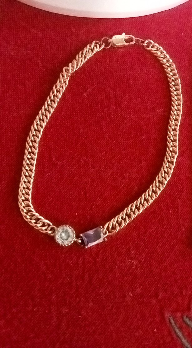 2 halhal, tek fiyat Altın Renk Zincir Detaylı, mor taşlı Halhal - Görsel 2