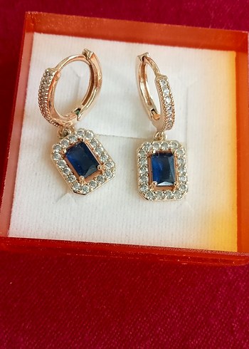 Mavi Taşlı Mini Kare Küpe - Görsel 2