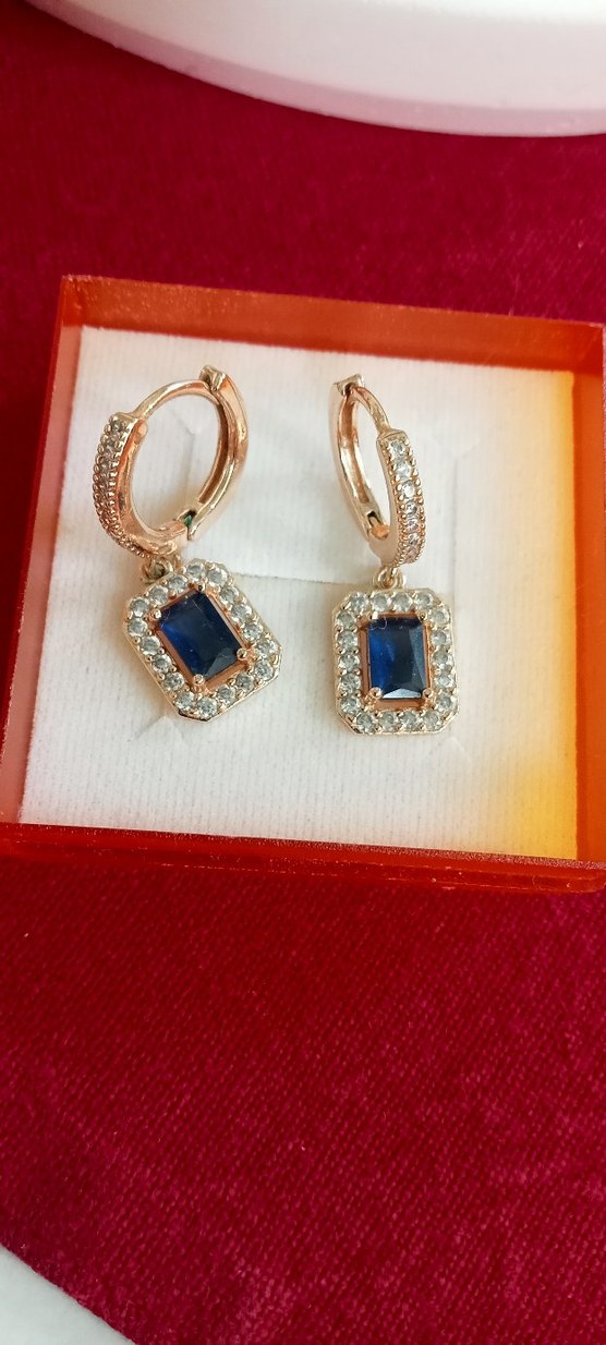 Mavi Taşlı Mini Kare Küpe - Görsel 2