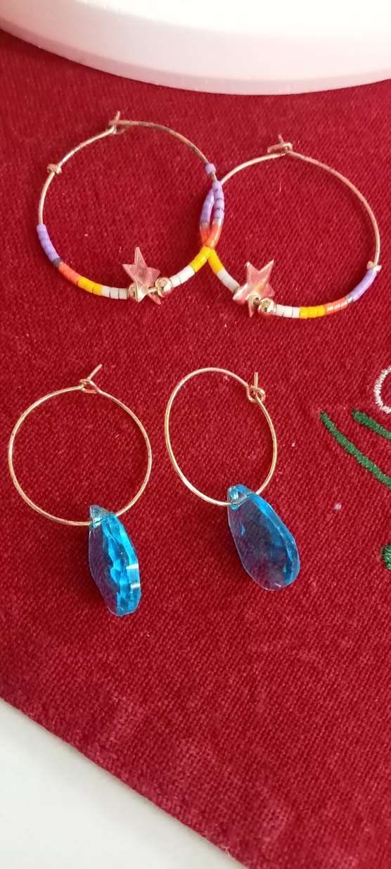 Renkli Boncuklu Bohem Halka Küpeler - Görsel 2