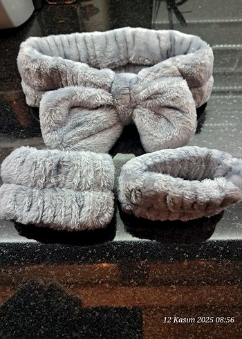 Gri Kürklü Kadın Saç Aksesuarları Seti - Görsel 2