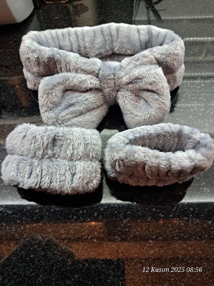 Gri Kürklü Kadın Saç Aksesuarları Seti - Görsel 2